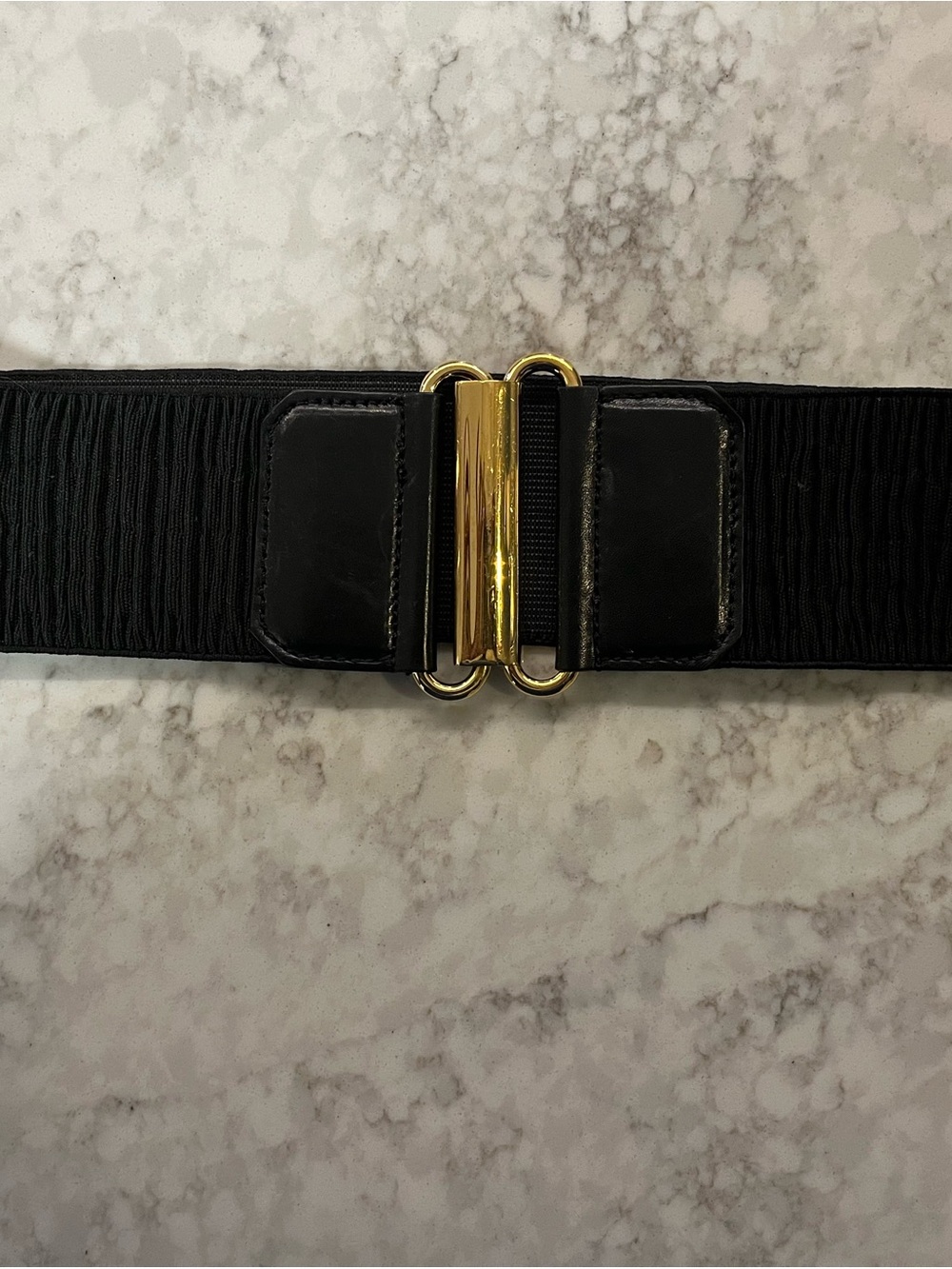 Black Elastic Waist Belt with Gold Buckle